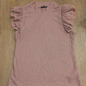 Jessica Simpson Mauve Pink Ribbed Ruffle Sleeve Tank
